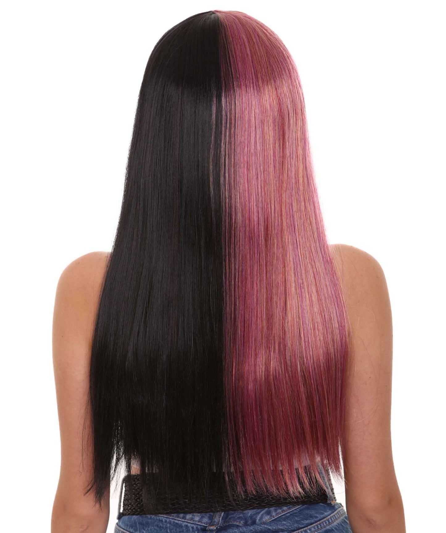 Rainbow & Black Women's Two-Tone Long Straight Wig