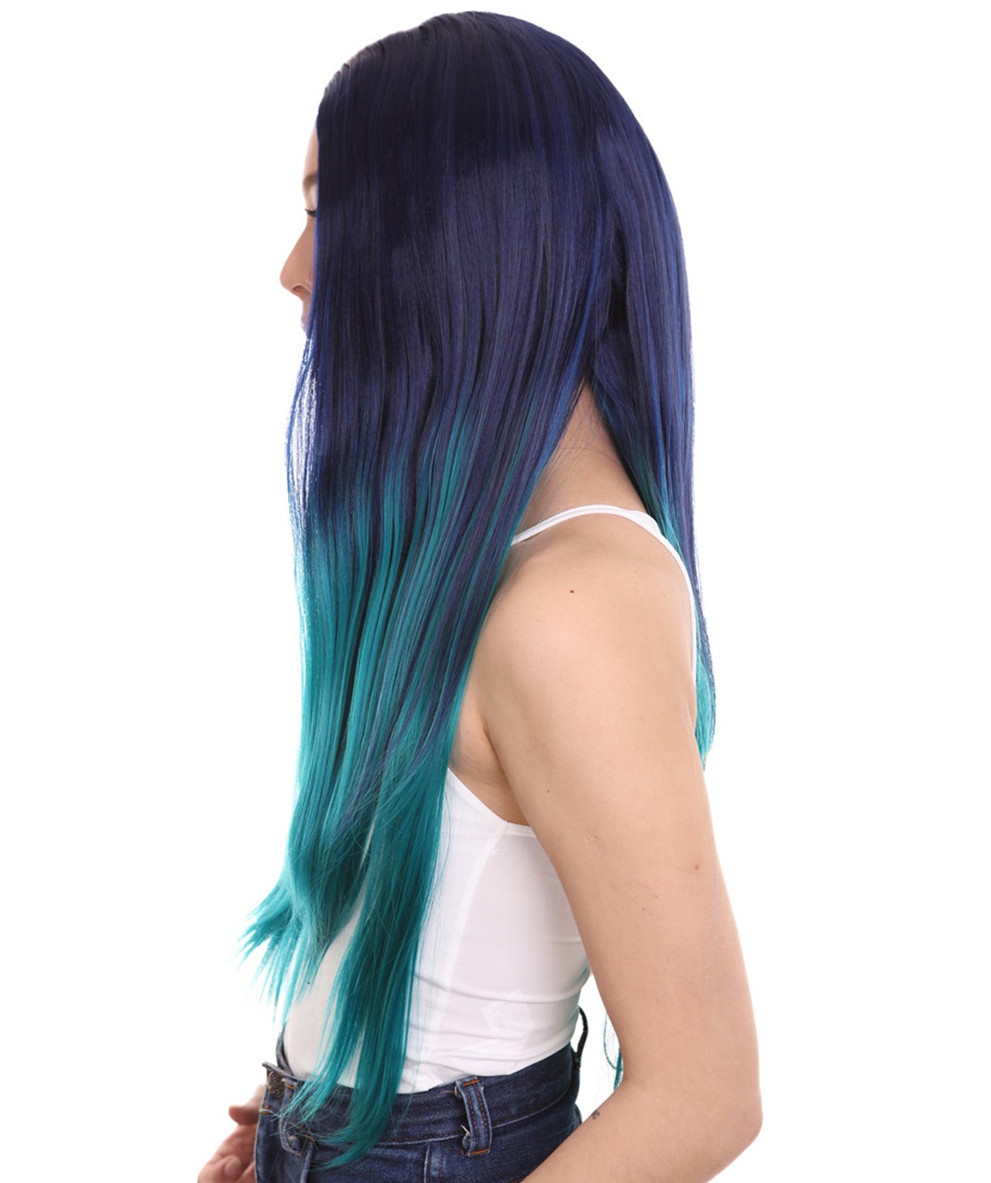 Blue Green Natural Lace Front Heat Resistant Wigs