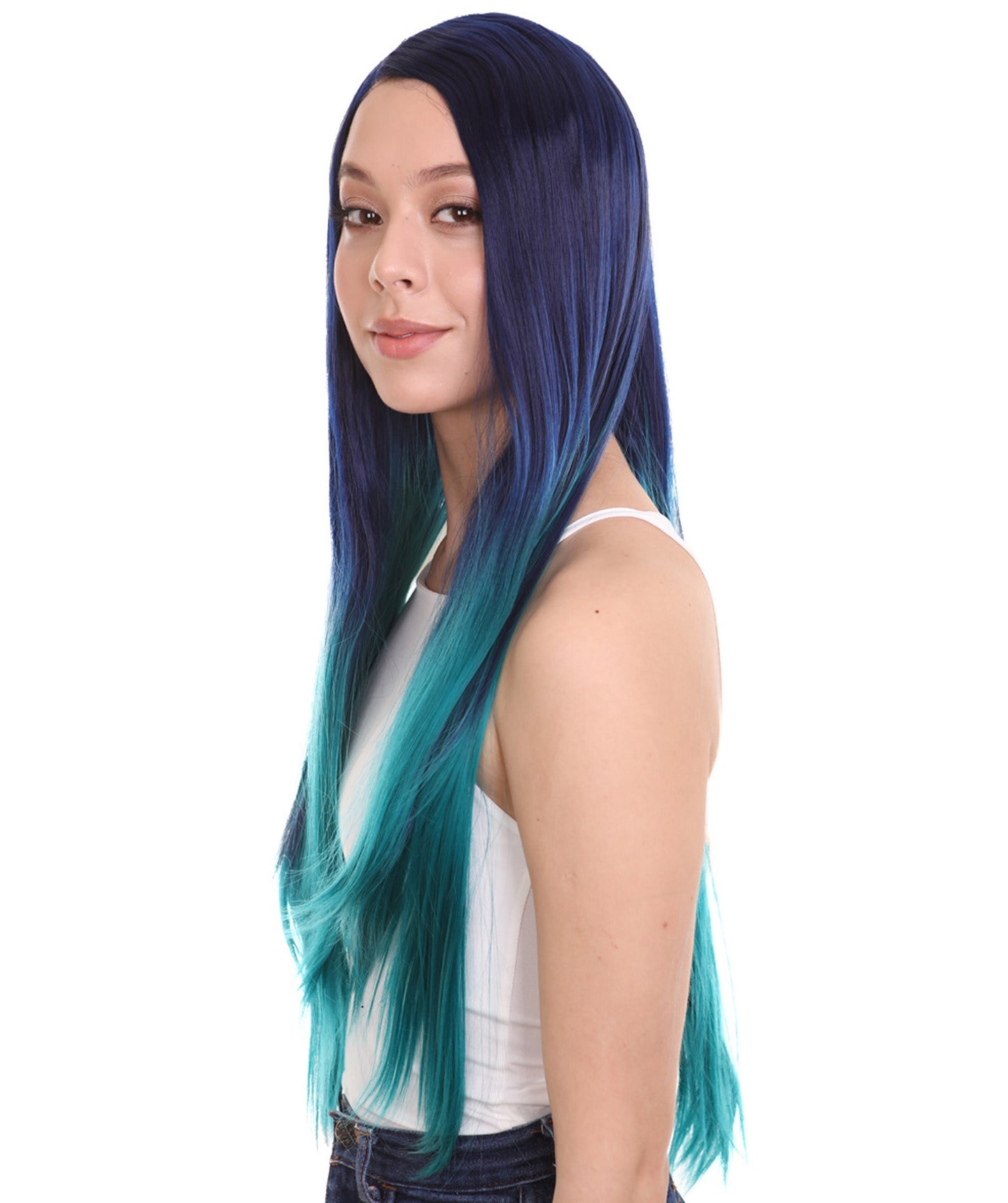 Blue Green Natural Lace Front Heat Resistant Wigs