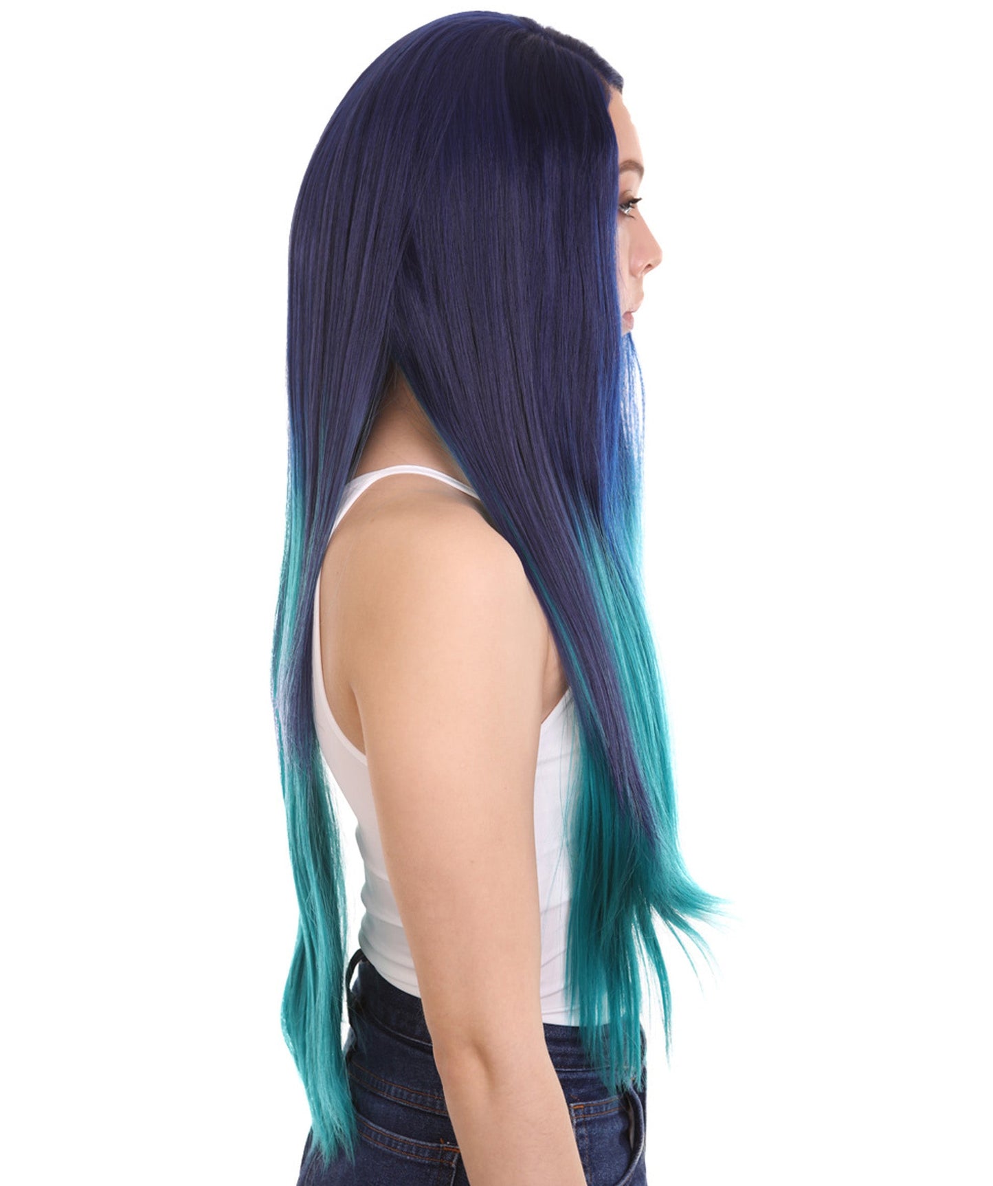Blue Green Natural Lace Front Heat Resistant Wigs