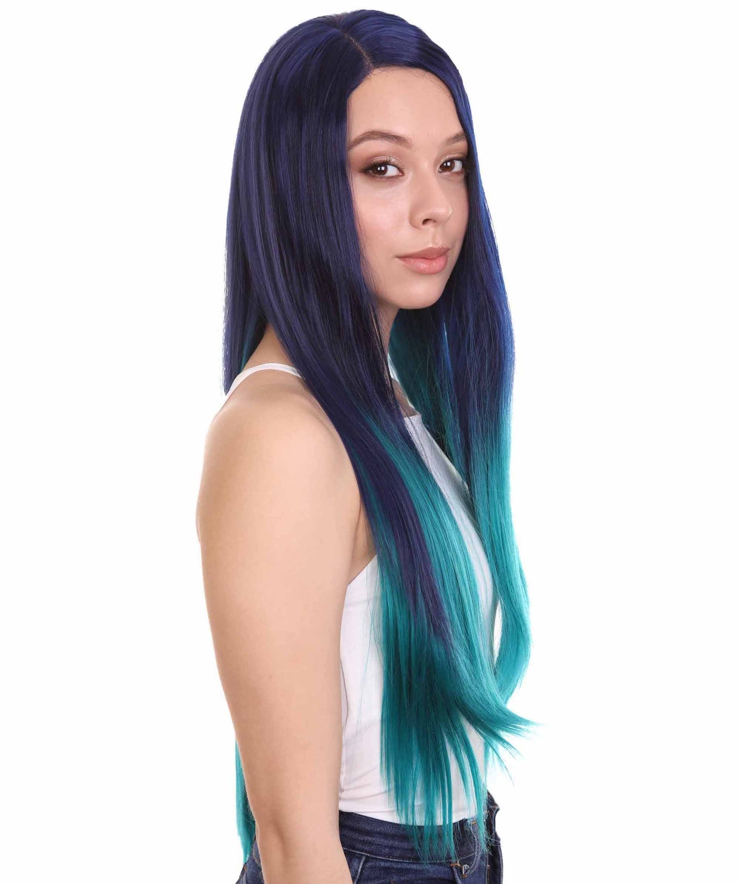 Blue Green Natural Lace Front Heat Resistant Wigs