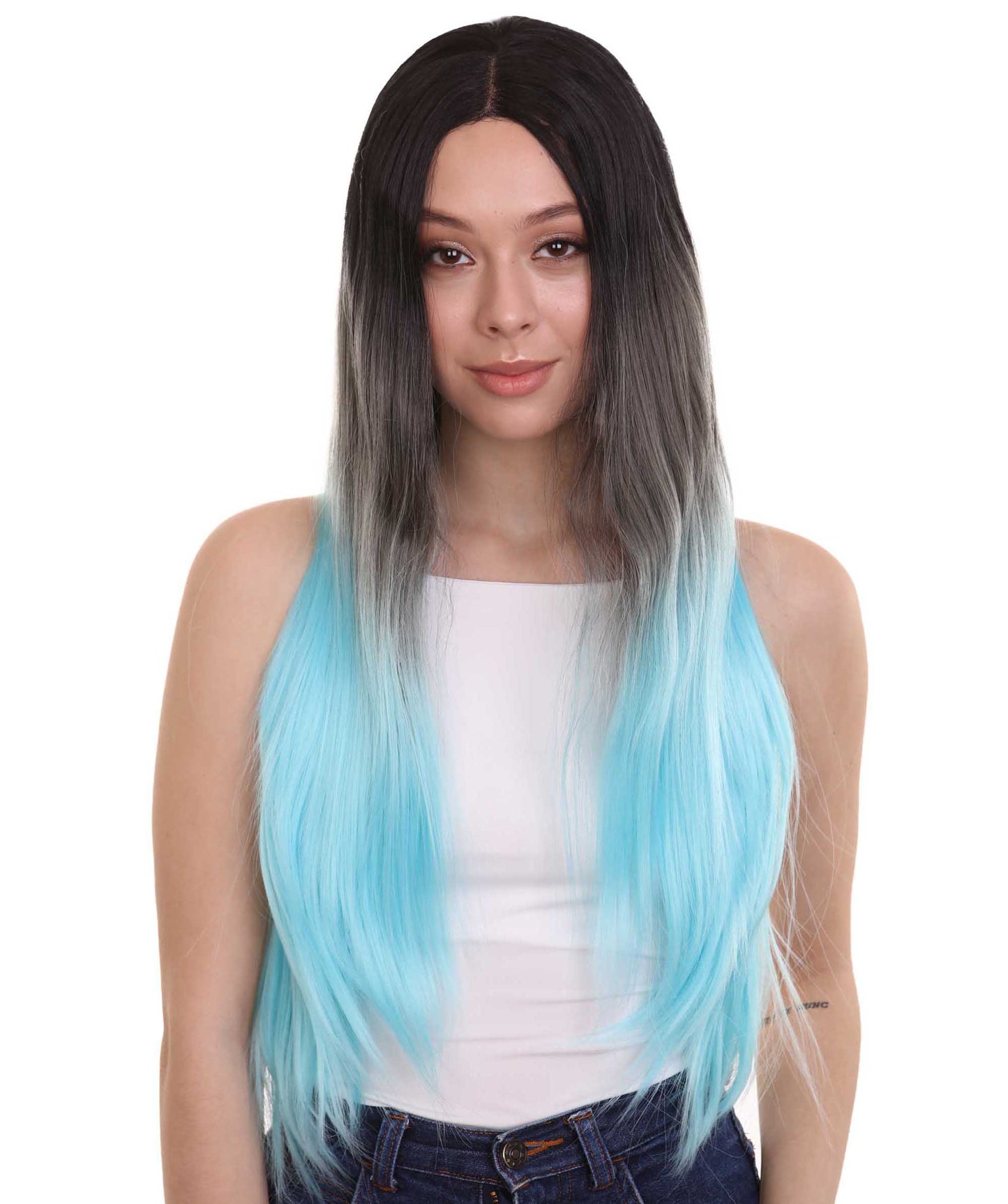 Blue Grey Natural Lace Front Heat Resistant Wigs