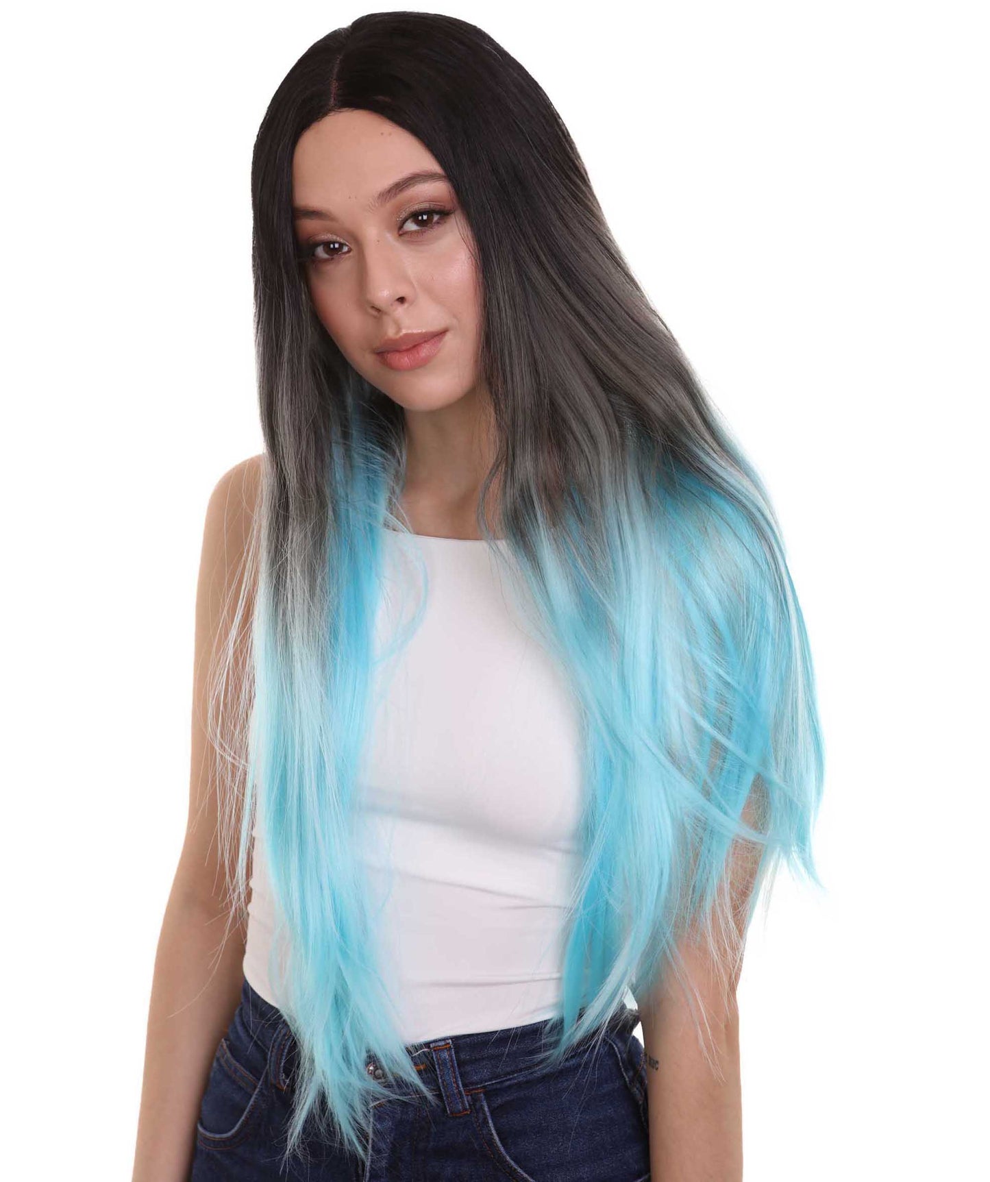 Blue Grey Natural Lace Front Heat Resistant Wigs