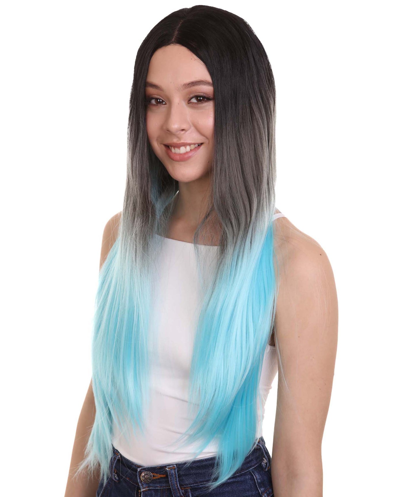 Blue Grey Natural Lace Front Heat Resistant Wigs