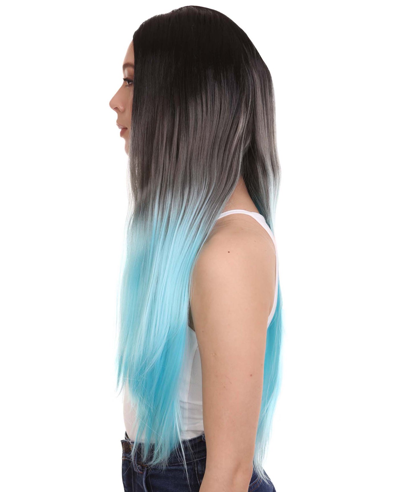 Blue Grey Natural Lace Front Heat Resistant Wigs