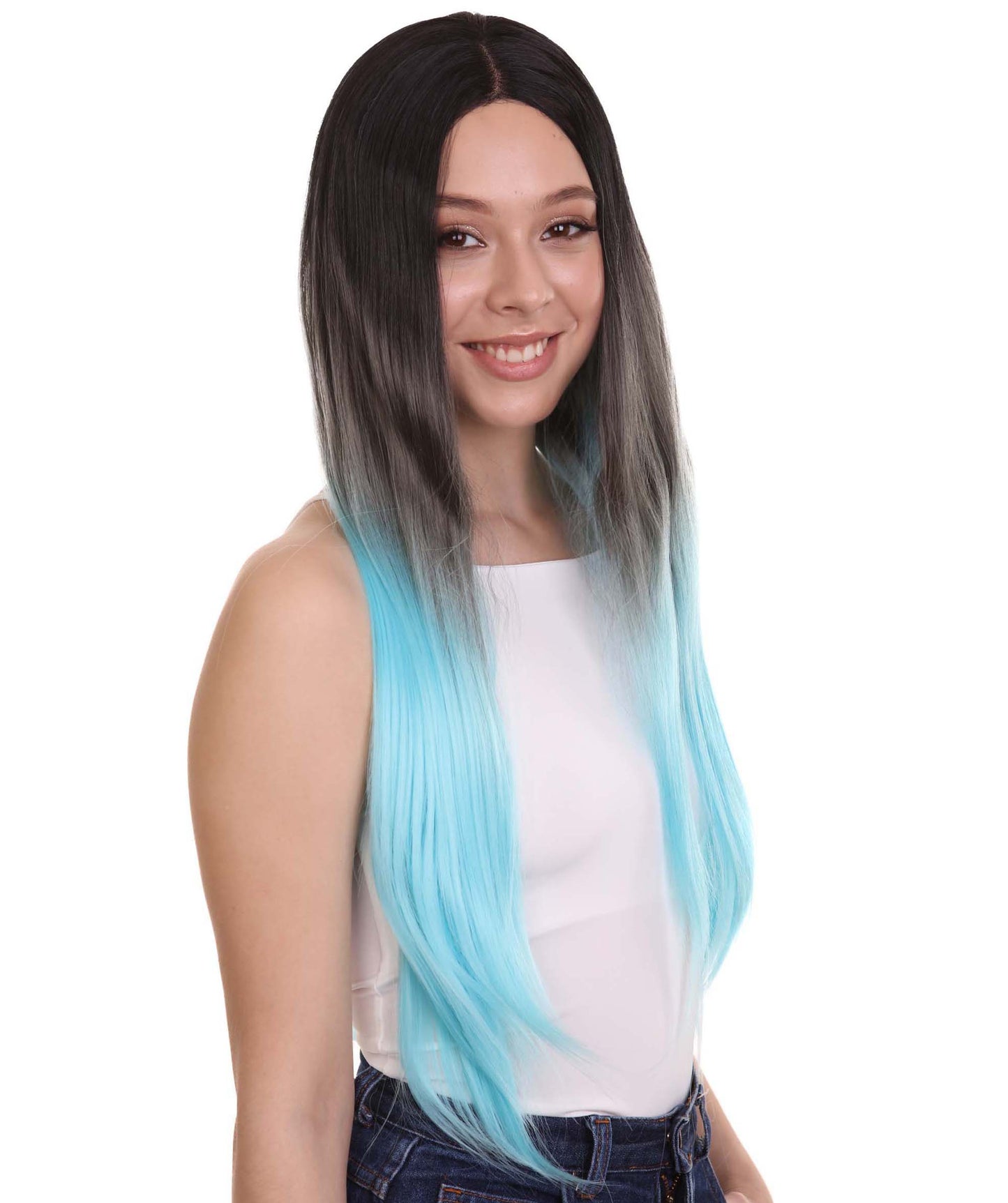 Blue Grey Natural Lace Front Heat Resistant Wigs