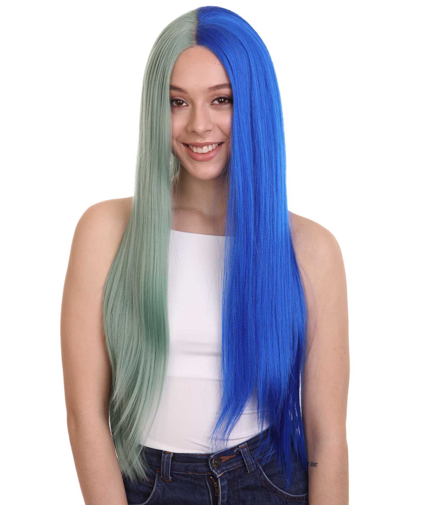 Green Blue Natural Lace Front Heat Resistant Wigs