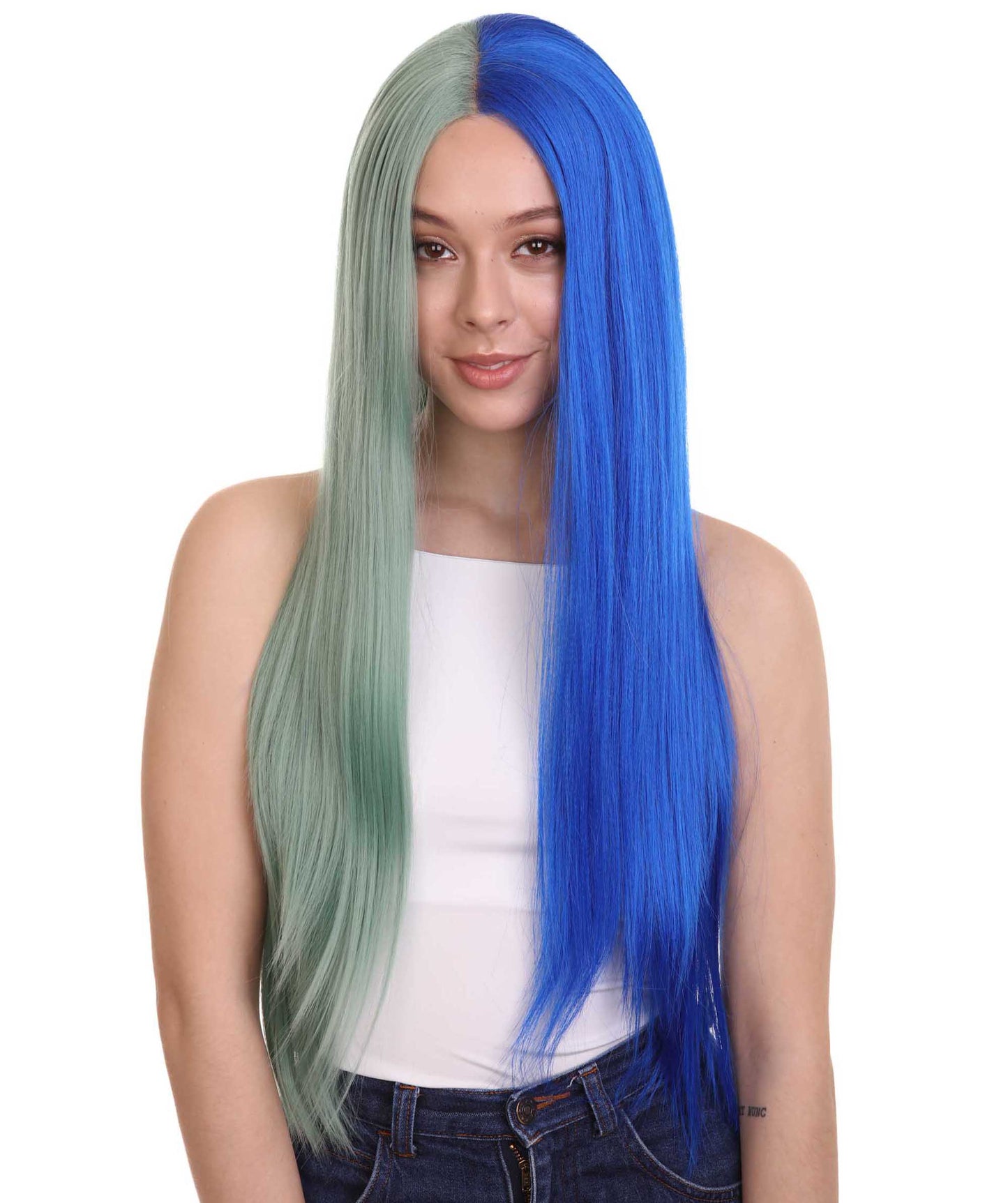 Green Blue Natural Lace Front Heat Resistant Wigs