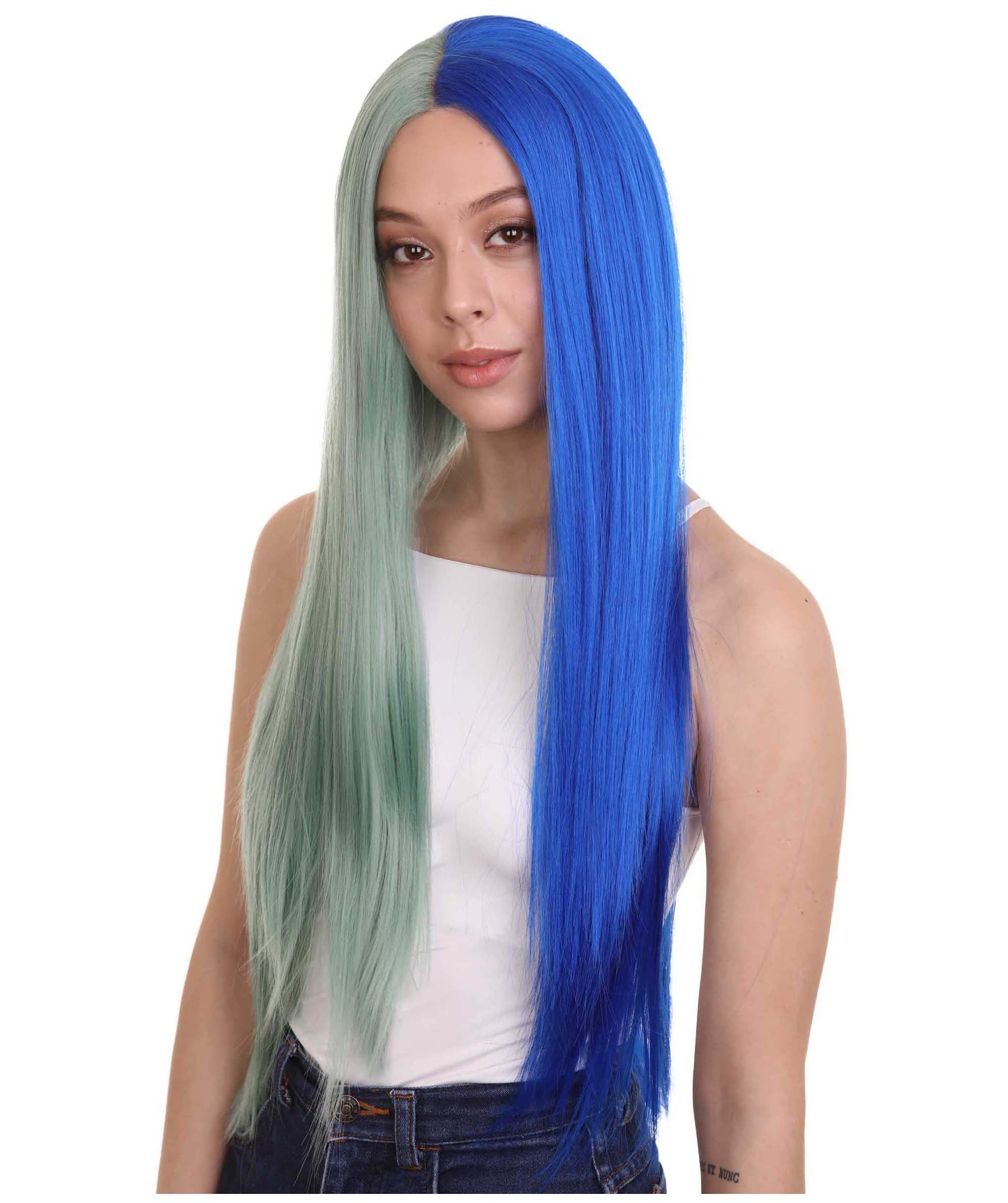 Green Blue Natural Lace Front Heat Resistant Wigs