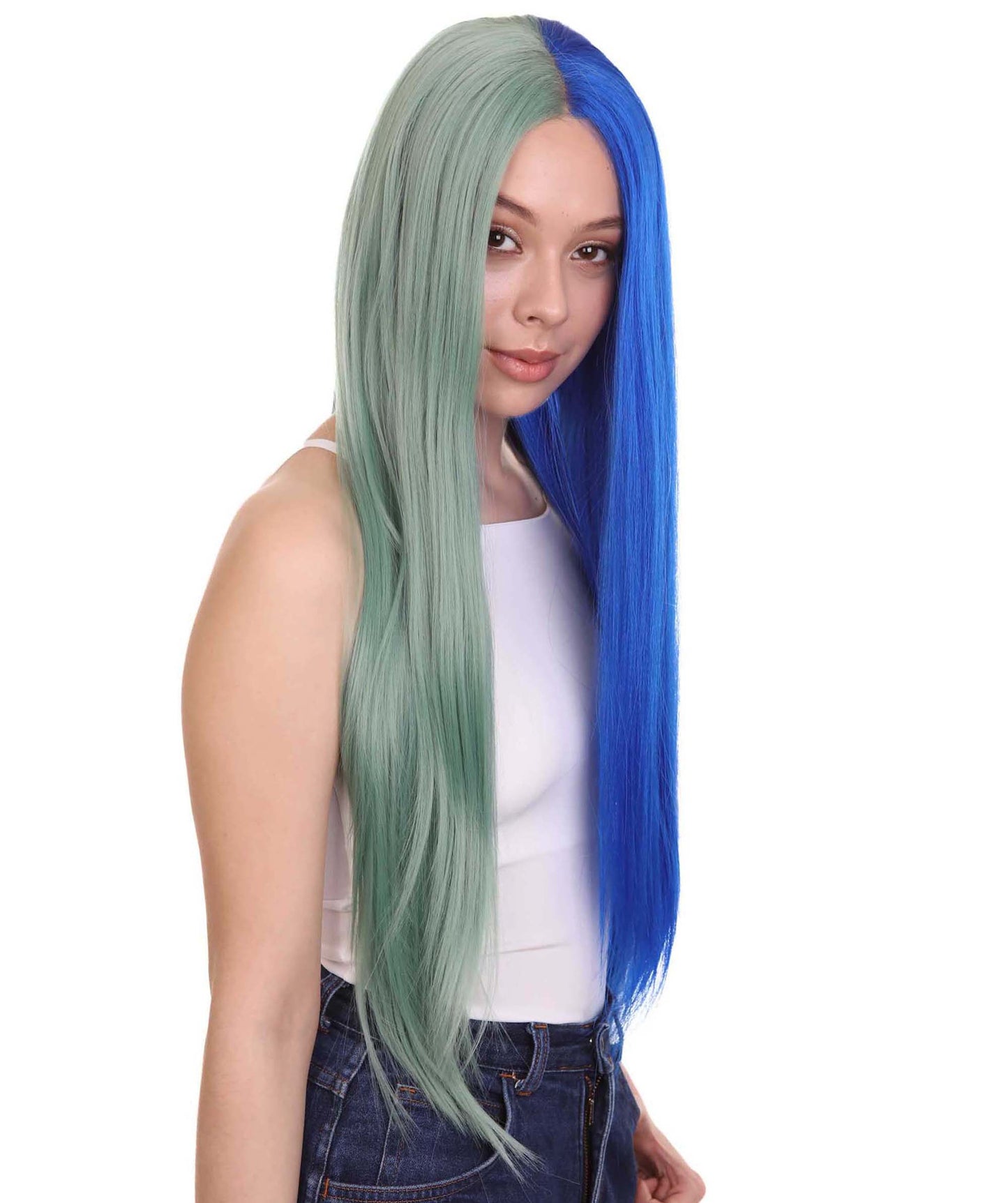 Green Blue Natural Lace Front Heat Resistant Wigs