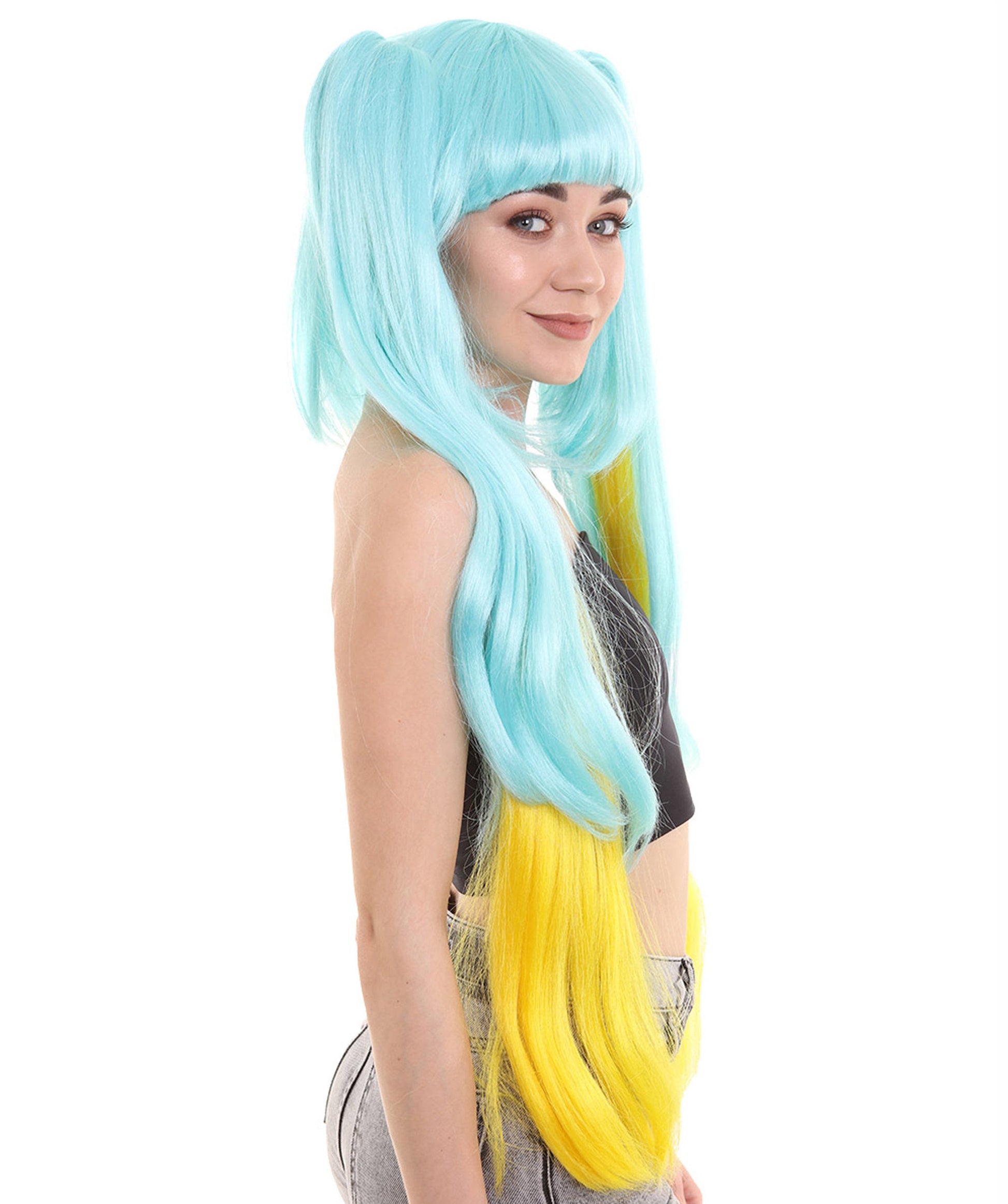 Blue and Yellow Pigtail Video Game Character Wig