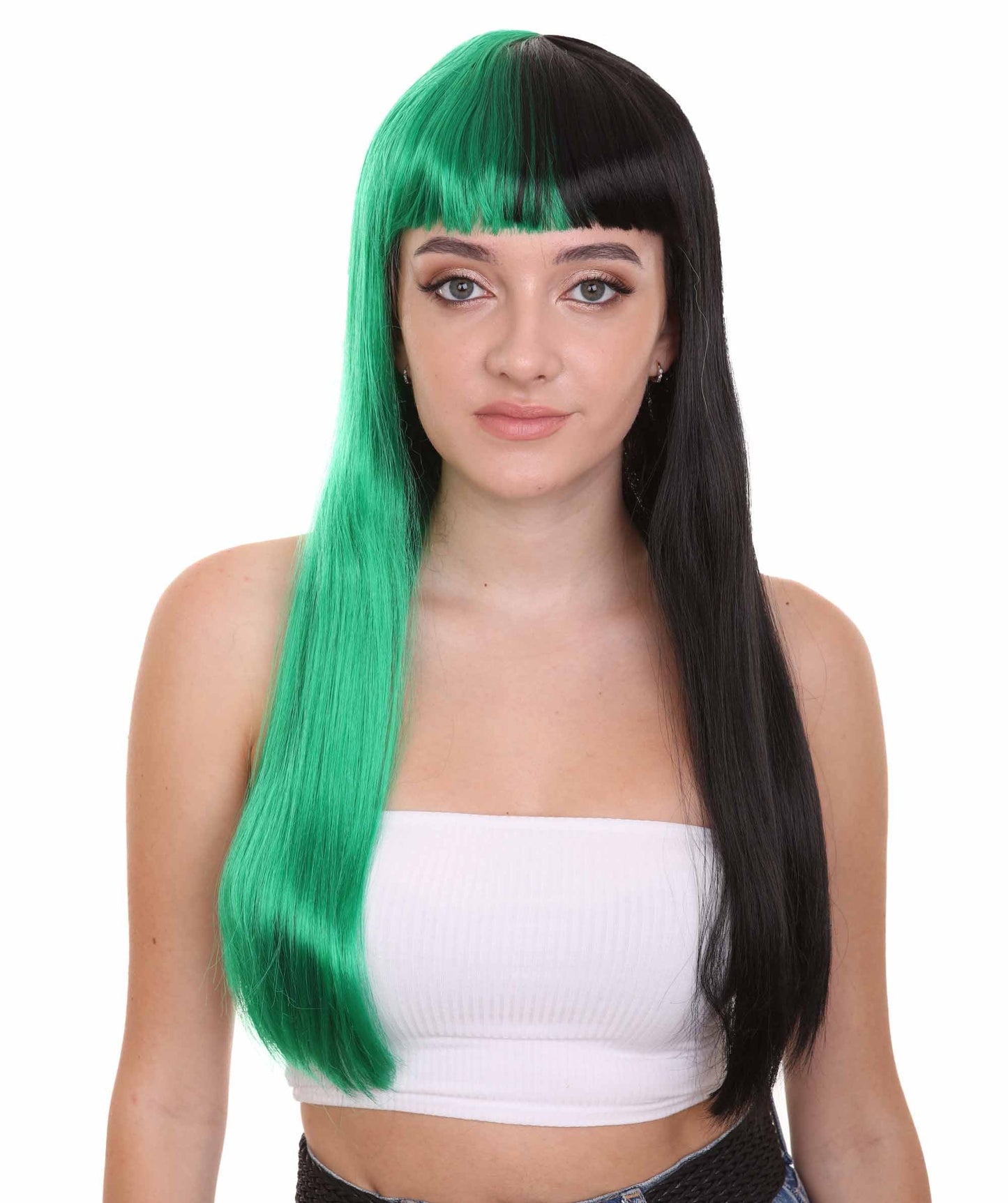 Green & Black Women's Two-Tone Long Straight Wig