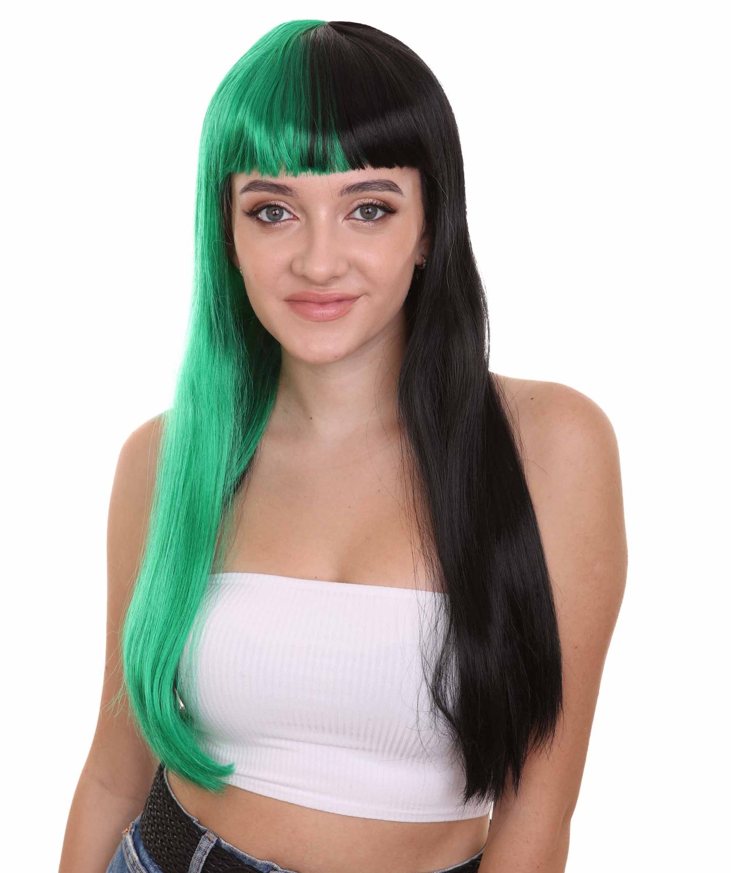 Green & Black Women's Two-Tone Long Straight Wig