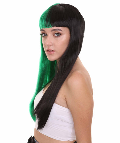 Green & Black Women's Two-Tone Long Straight Wig
