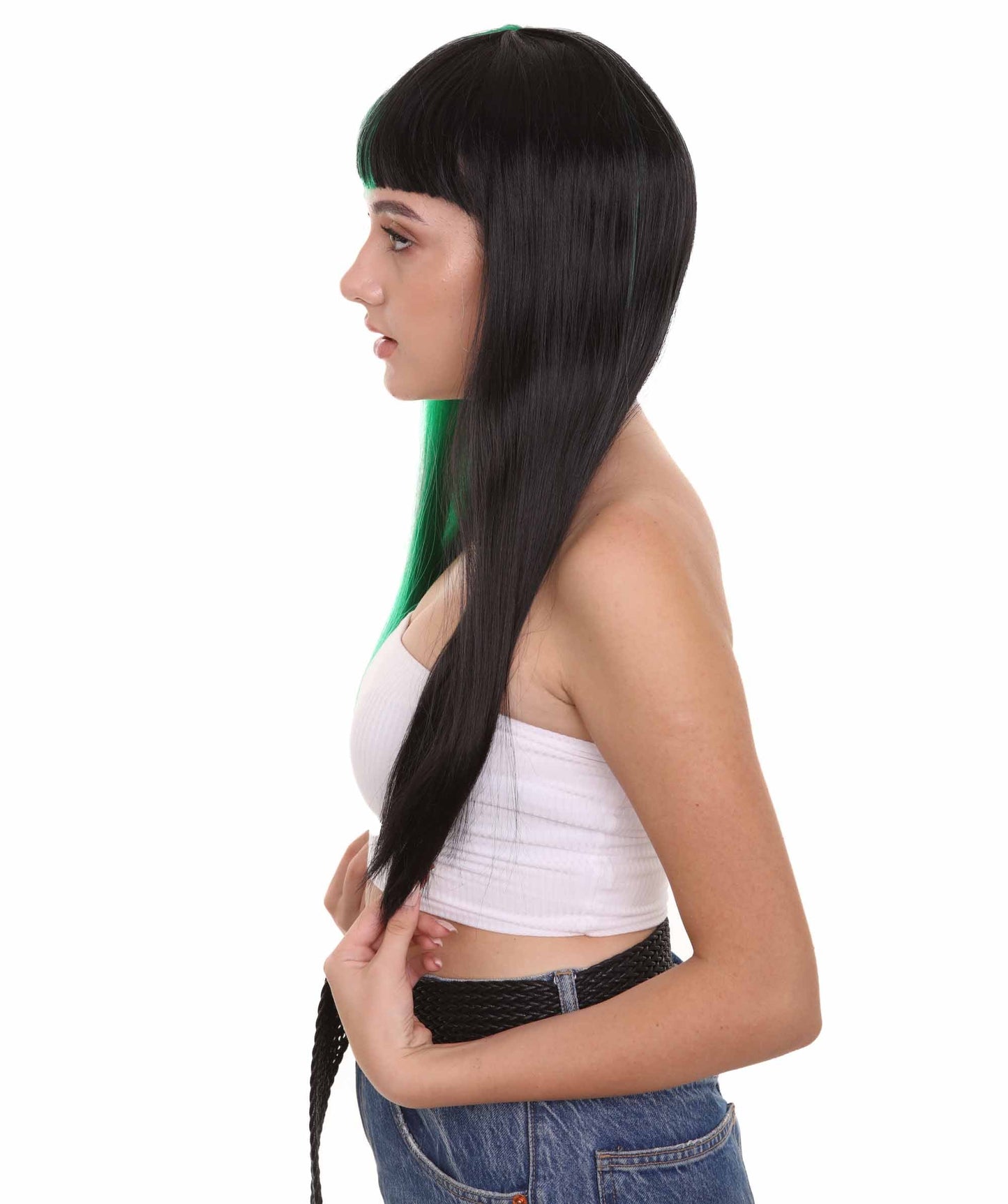 Green & Black Women's Two-Tone Long Straight Wig