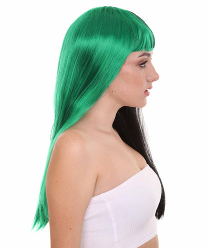 Green & Black Women's Two-Tone Long Straight Wig