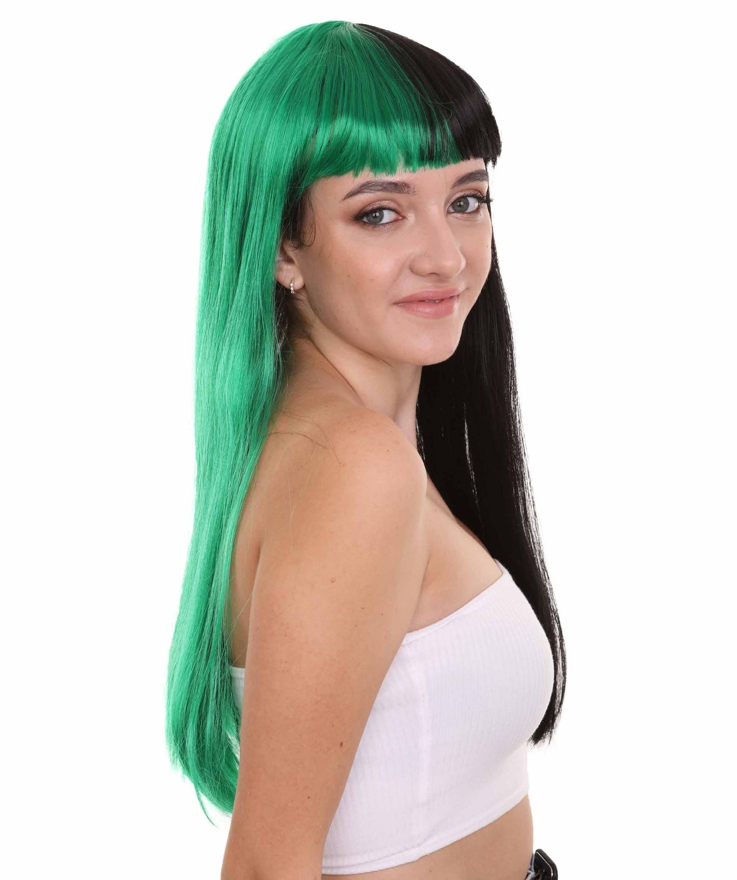 Green & Black Women's Two-Tone Long Straight Wig