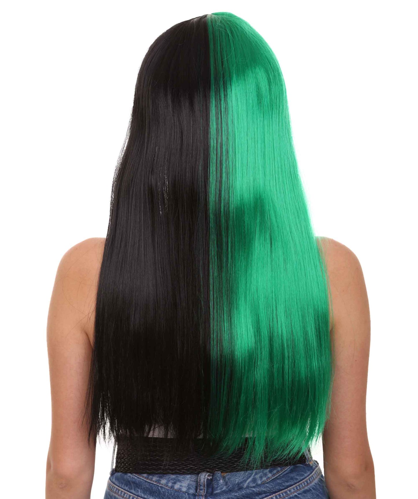 Green & Black Women's Two-Tone Long Straight Wig