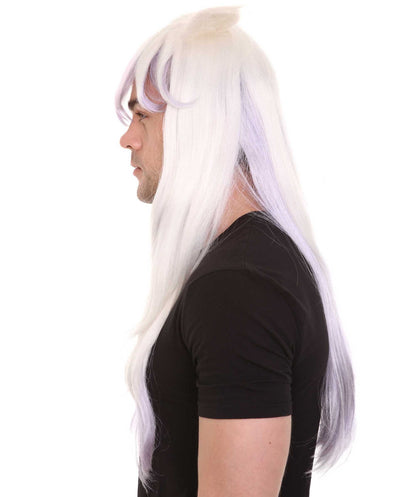 Long Straight Wig with Ears | White & Purple TV/Movie Wigs | Premium Breathable Capless Cap