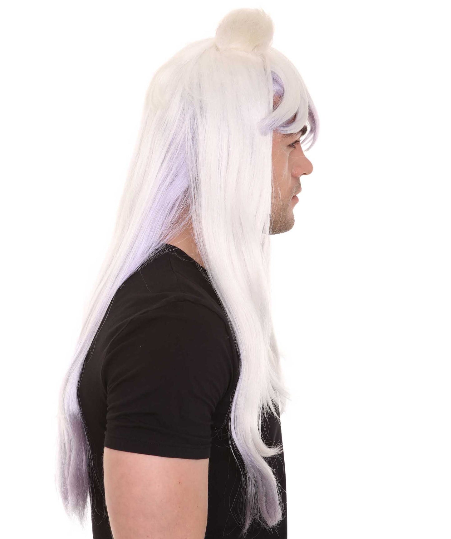 Long Straight Wig with Ears | White & Purple TV/Movie Wigs | Premium Breathable Capless Cap