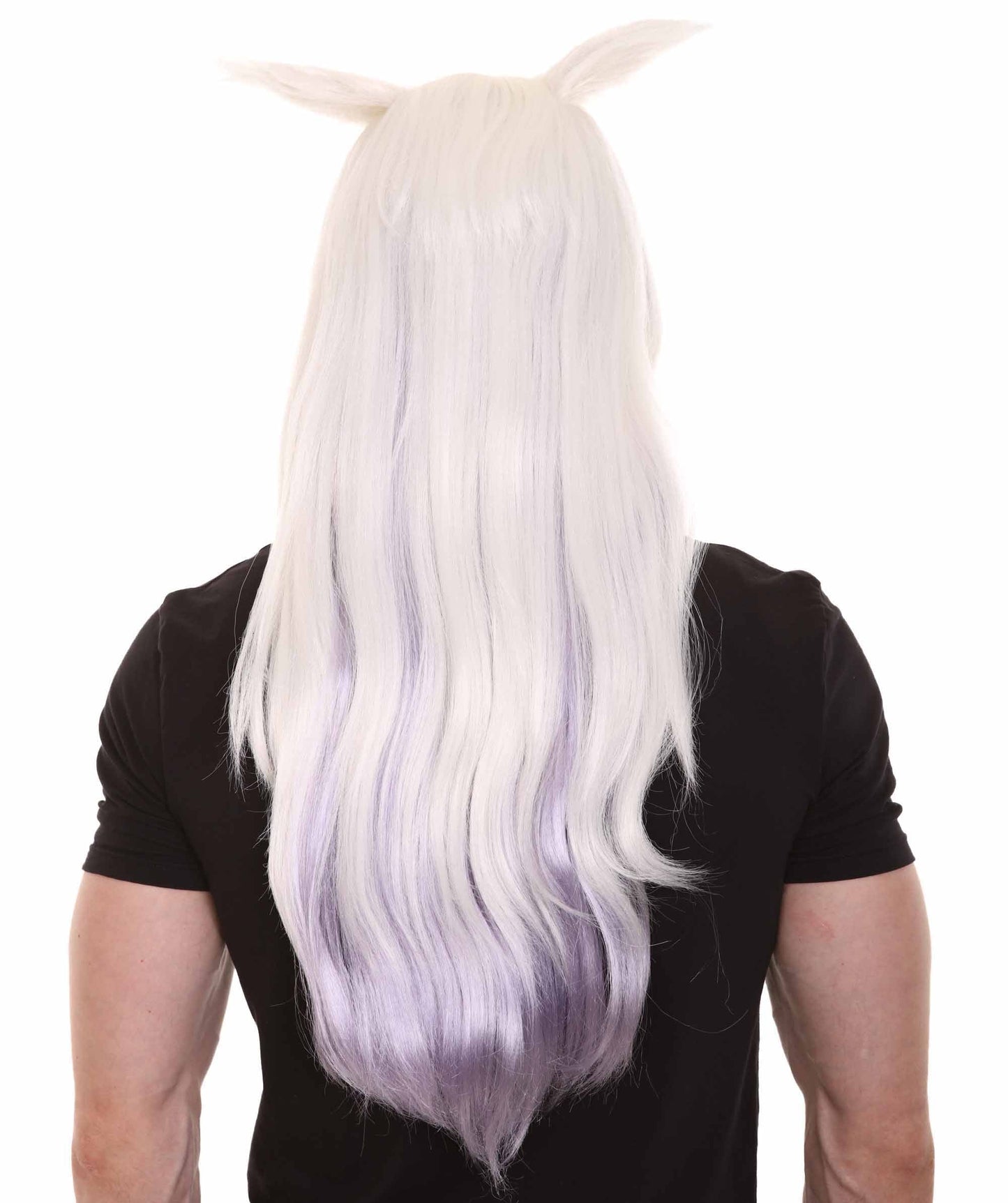 Long Straight Wig with Ears | White & Purple TV/Movie Wigs | Premium Breathable Capless Cap