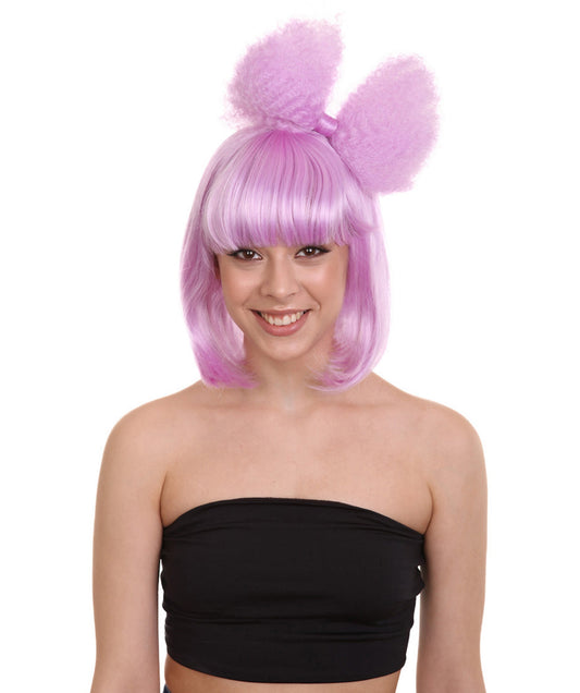 Singer Women's Wig | Neon Purple Pop Srar Wig With Bow | Premium Breathable Capless Cap