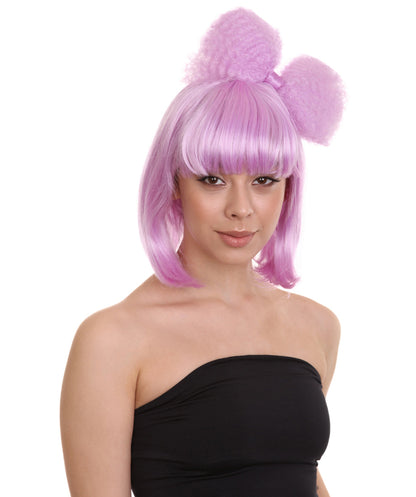 Singer Women's Wig | Neon Purple Pop Srar Wig With Bow | Premium Breathable Capless Cap