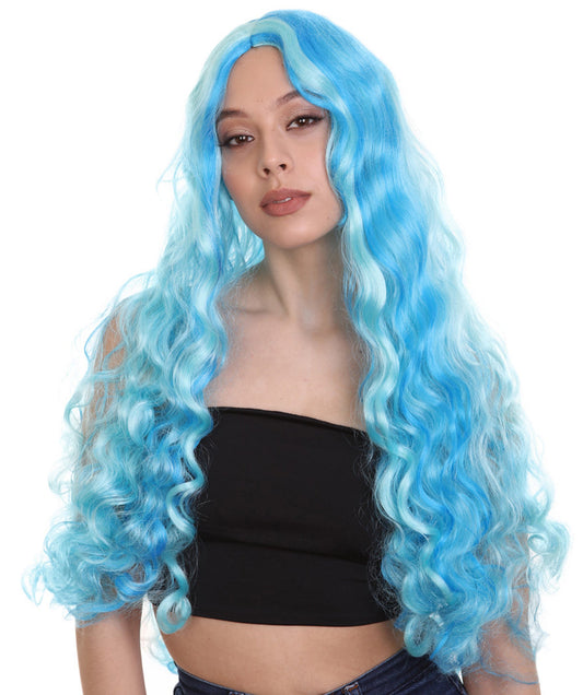 Long Sky Blue Wavy Glamour Wig