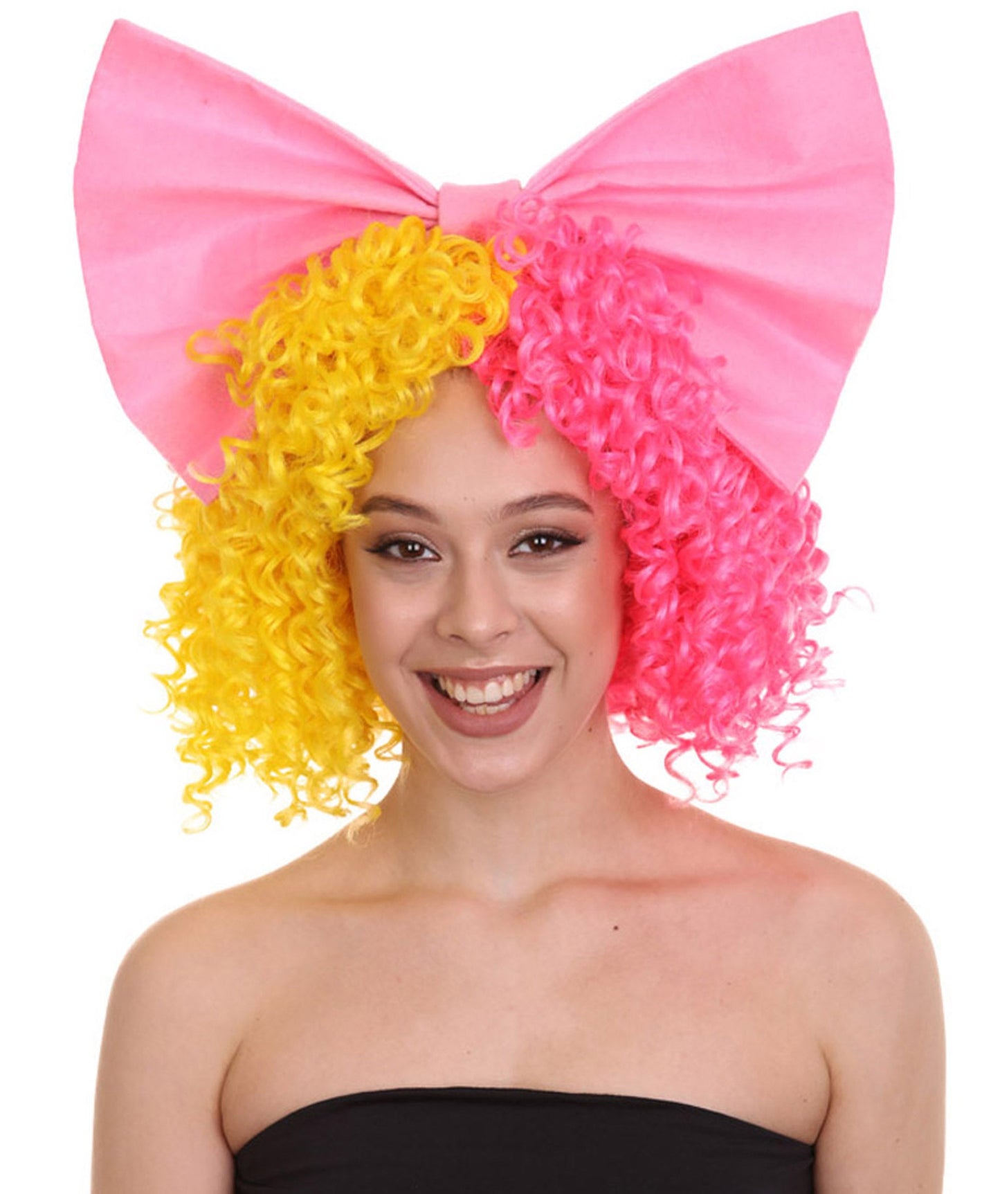 Australian Singer Curly Womens Wig with Pink Bow | Thursday Multi Color Celebrity Wigs | Premium Breathable Capless Cap