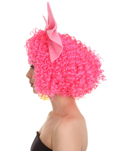 Australian Singer Curly Womens Wig with Pink Bow | Thursday Multi Color Celebrity Wigs | Premium Breathable Capless Cap