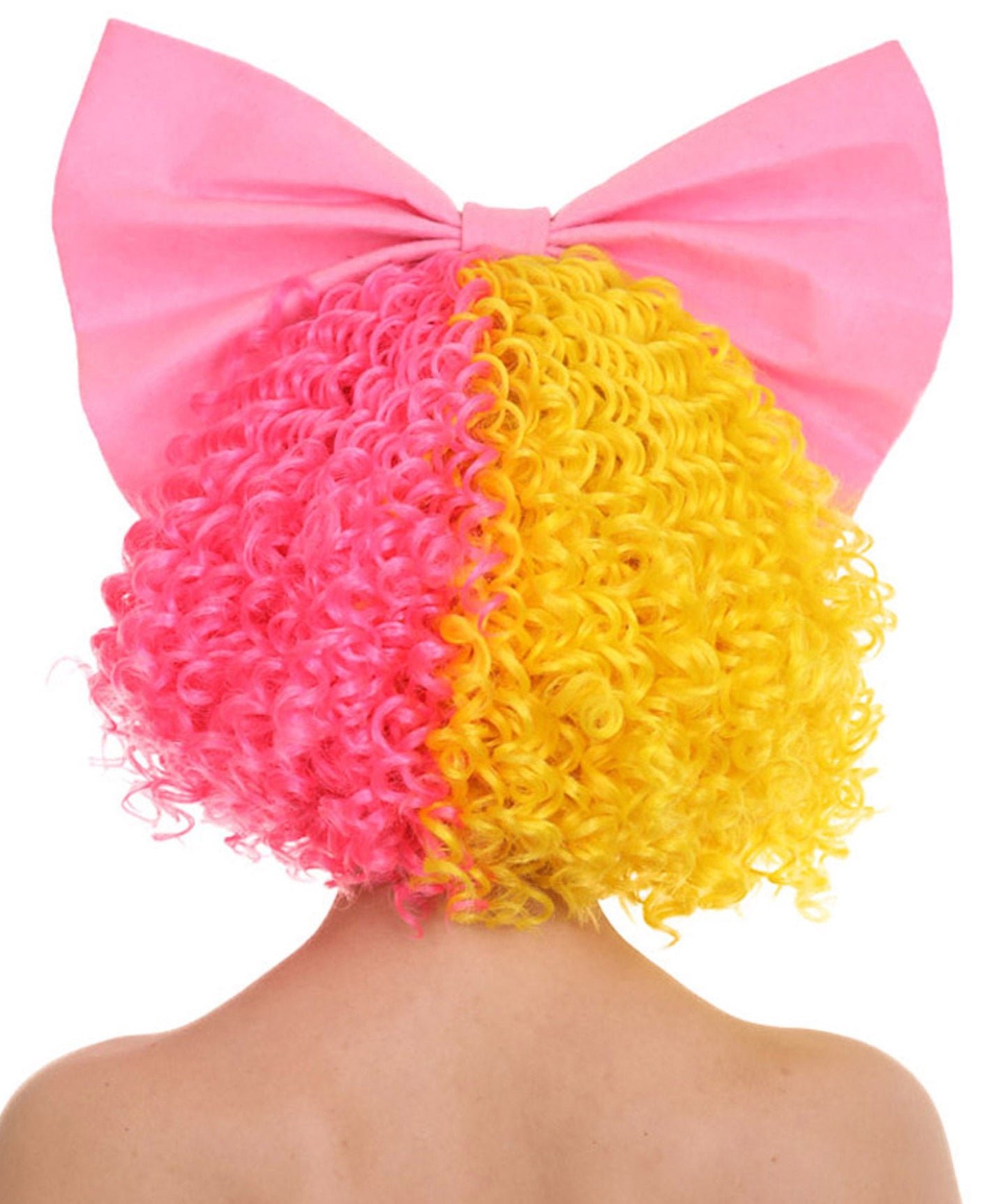 Australian Singer Curly Womens Wig with Pink Bow | Thursday Multi Color Celebrity Wigs | Premium Breathable Capless Cap