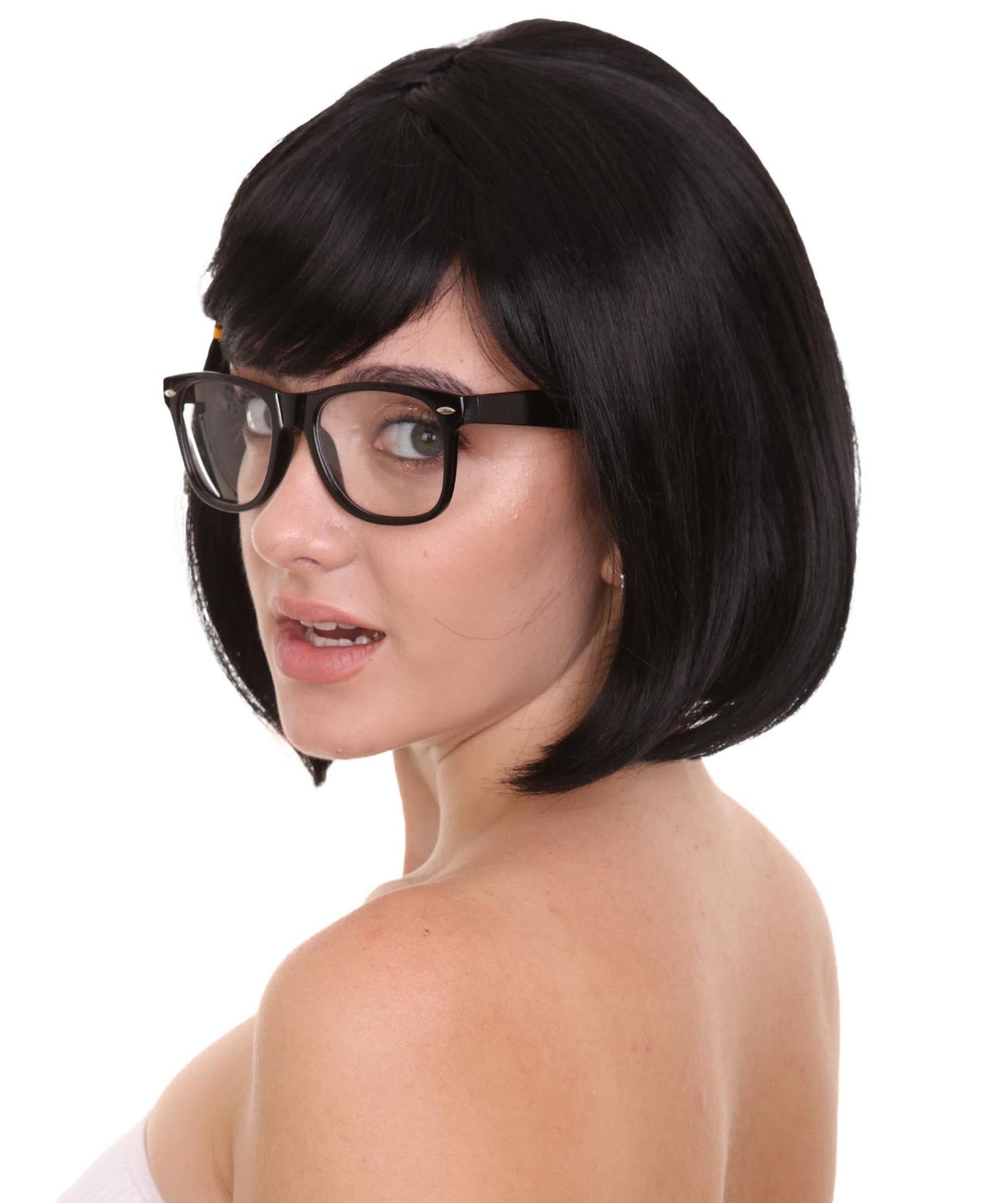 Women's Comic Black Bob Wig with Glasses Set | TV/Movie Wigs | Premium Breathable Capless Cap