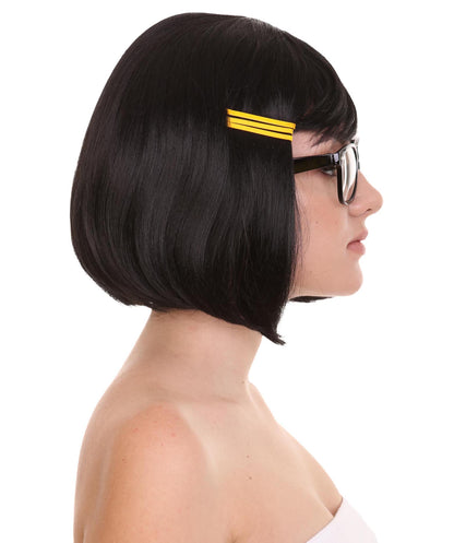 Women's Comic Black Bob Wig with Glasses Set | TV/Movie Wigs | Premium Breathable Capless Cap