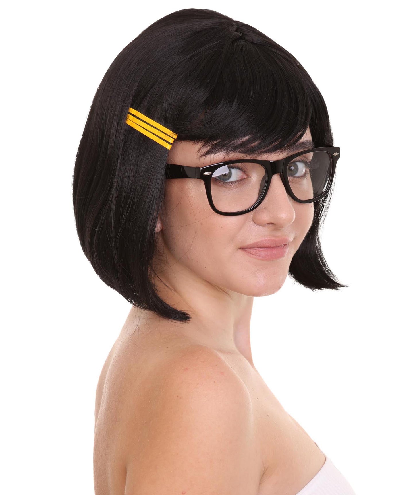 Women's Comic Black Bob Wig with Glasses Set | TV/Movie Wigs | Premium Breathable Capless Cap