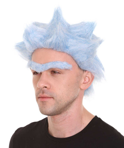 Scientist Lt Blue Wig and Two Styles Unibrow | TV/Movie Wigs | Premium Breathable Capless Cap