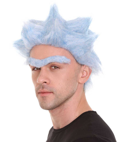 Scientist Lt Blue Wig and Two Styles Unibrow | TV/Movie Wigs | Premium Breathable Capless Cap