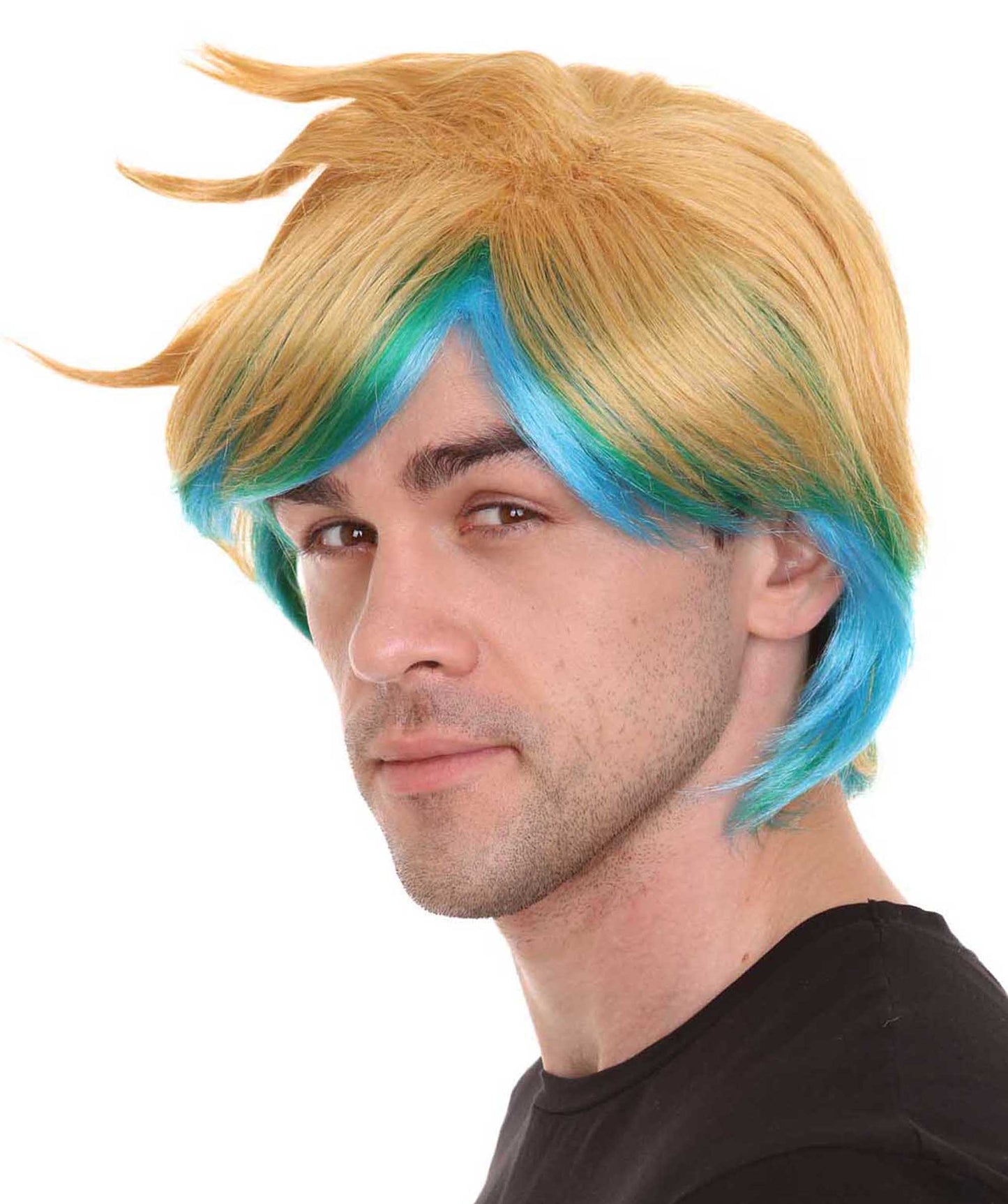 Gold & Blue Video Game Wigs