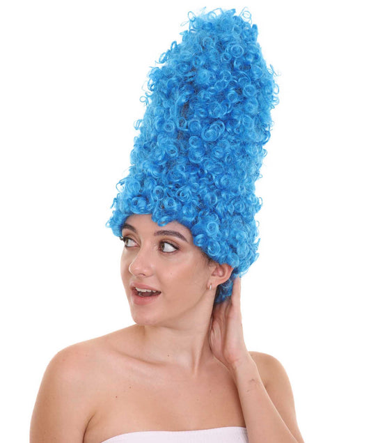 blue curly wig