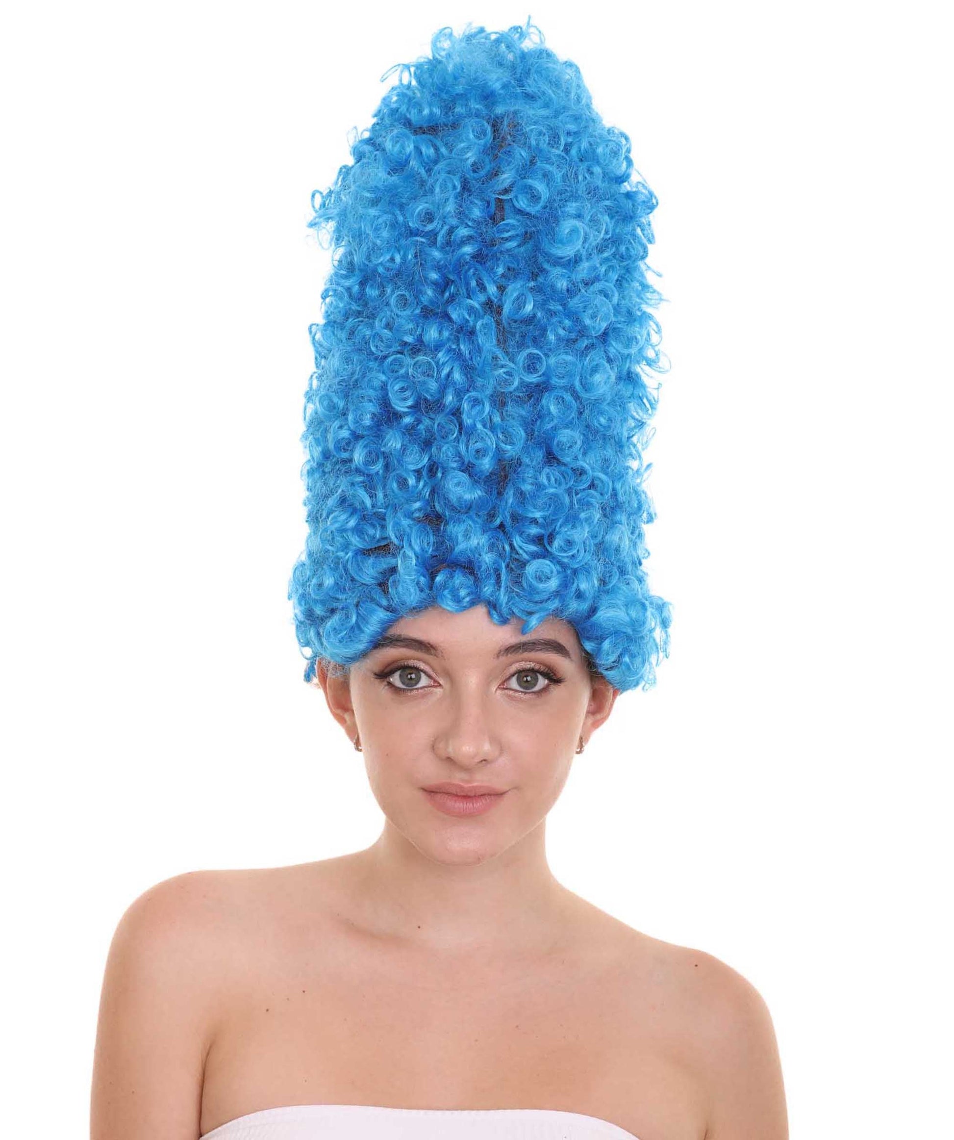 blue curly wig