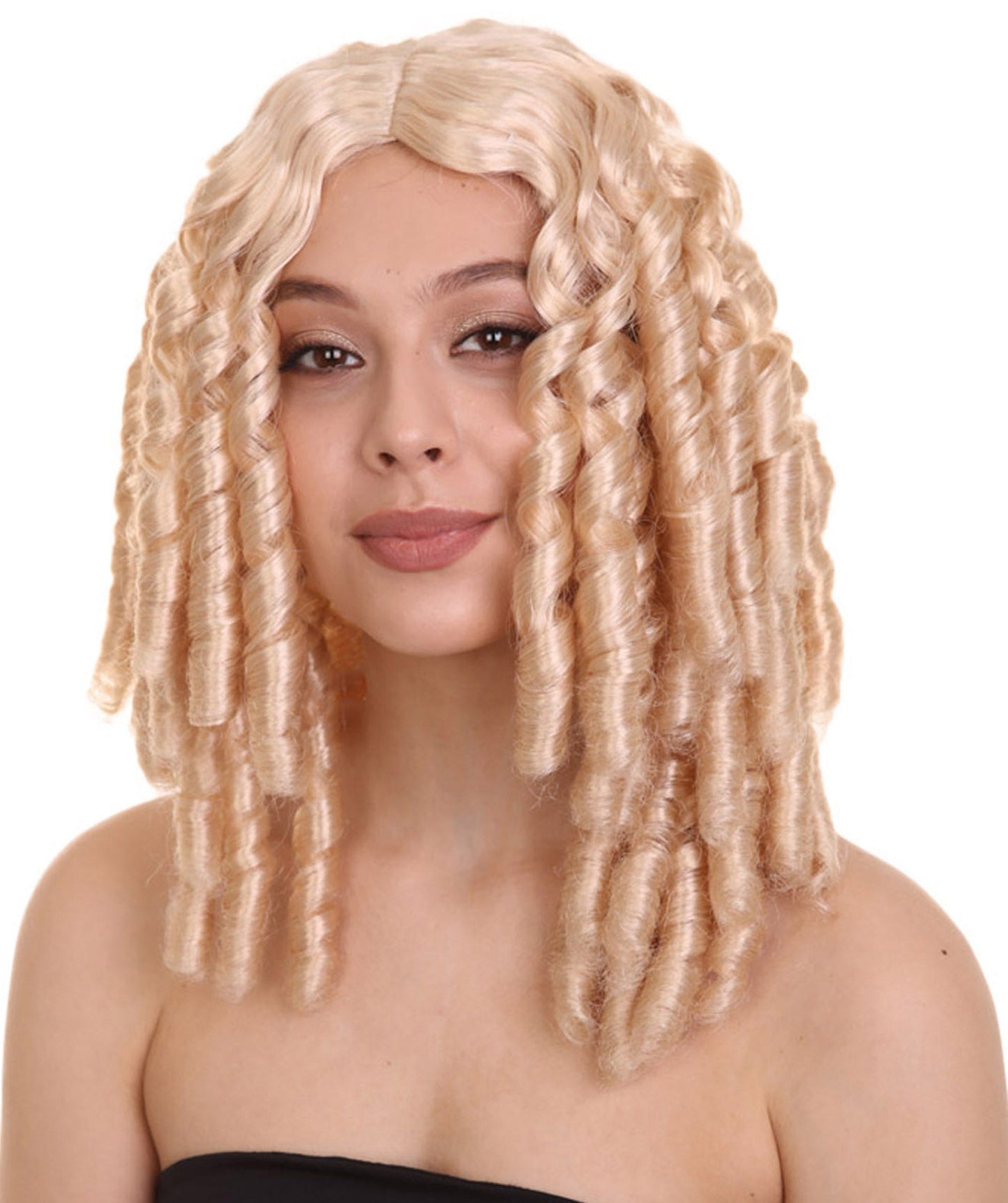 Film Star Long Spiral Curls Womens Wig | Blonde Fancy Character Halloween Wig | Premium Breathable Capless Cap