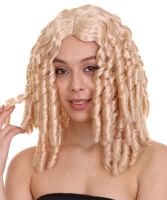 Film Star Long Spiral Curls Womens Wig | Blonde Fancy Character Halloween Wig | Premium Breathable Capless Cap