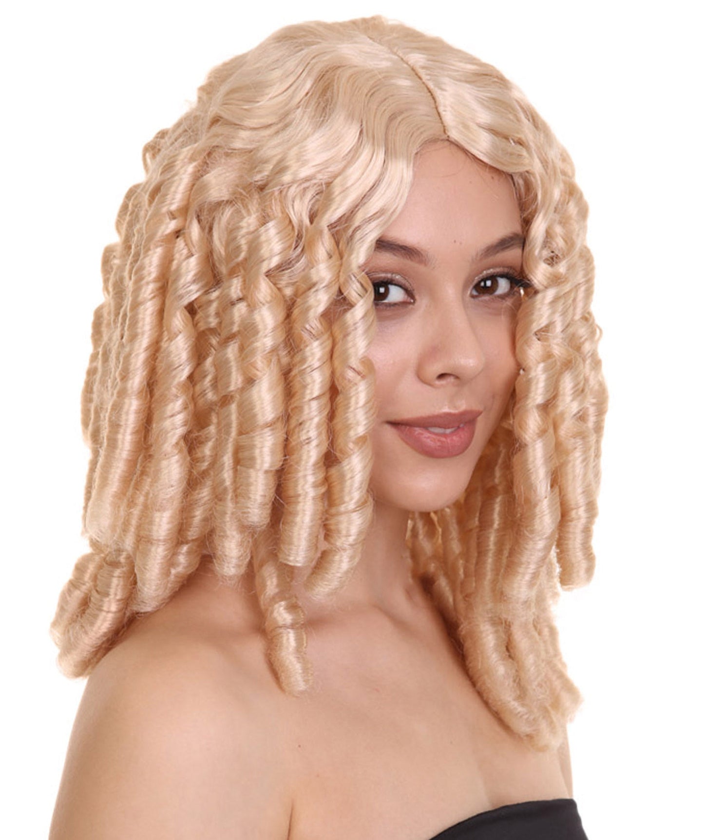 Film Star Long Spiral Curls Womens Wig | Blonde Fancy Character Halloween Wig | Premium Breathable Capless Cap