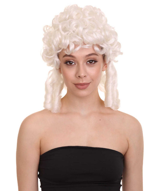 Womens Colonial Lady Curly Wig | White Historical Wig | Premium Breathable Capless Cap