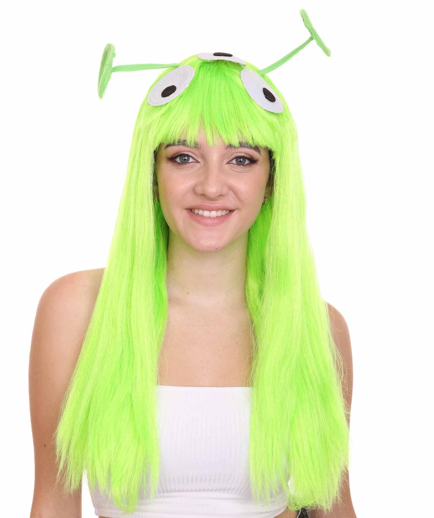 Womens Wig with 2 Antennaes , Green TV/Movie Wigs , Premium Breathable Capless Cap