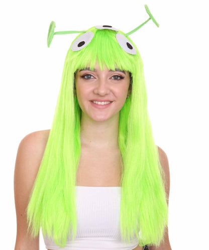 Womens Wig with 2 Antennaes , Green TV/Movie Wigs , Premium Breathable Capless Cap