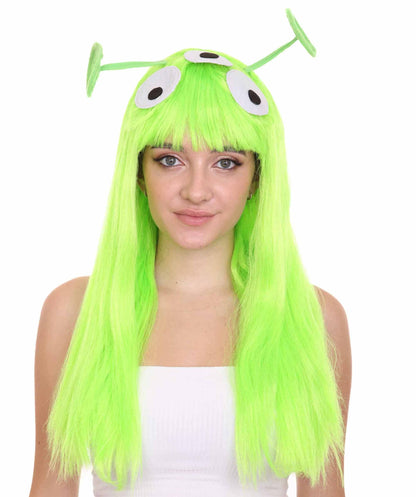 Womens Wig with 2 Antennaes , Green TV/Movie Wigs , Premium Breathable Capless Cap