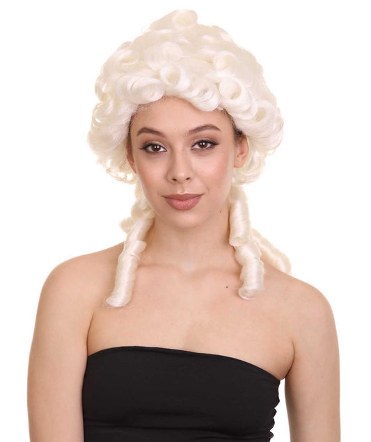 Women's Colonial Lady Curly Wigs | White Historical Fancy Wigs | Premium Breathable Capless Cap
