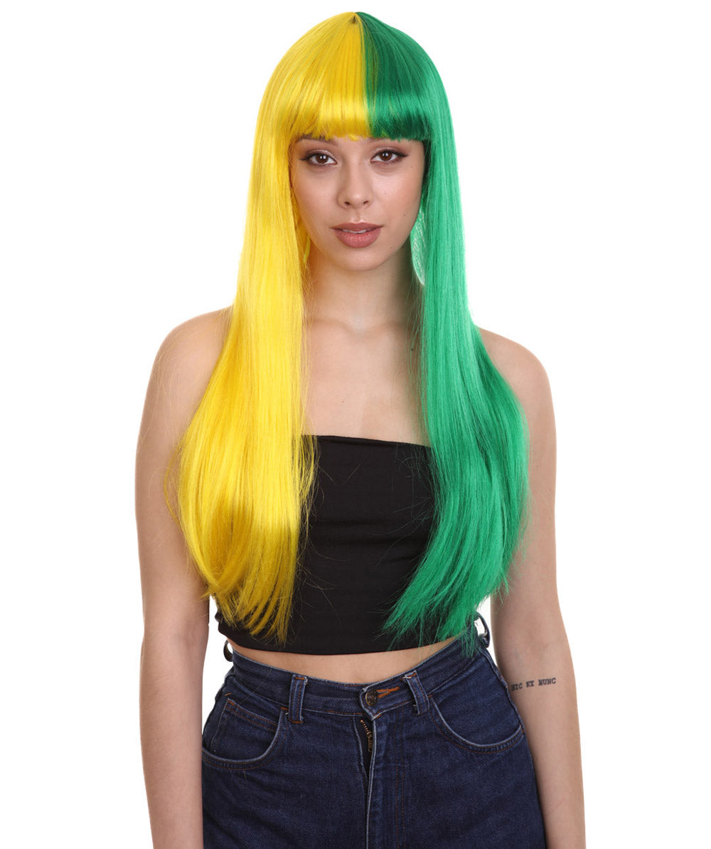 Yellow & Green Women's Two-Tone Long Straight Wig