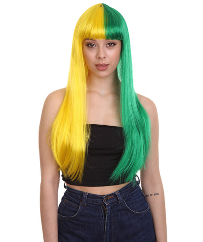 Yellow & Green Women's Two-Tone Long Straight Wig