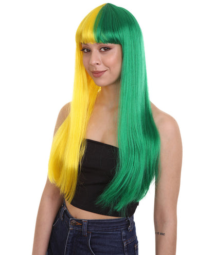 Yellow & Green Women's Two-Tone Long Straight Wig